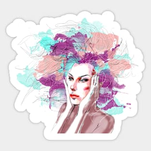 Girl with watercolor hair Sticker